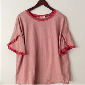 | Easel | Oversized Tunic Tee with Ruffled Sleeves